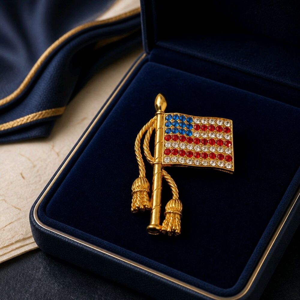 Joseph Cleary Vintage 1950s US Flag Brooch Pendant